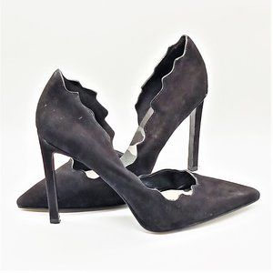 NINE WEST Cameron Silver Johnny Black Suede Heels